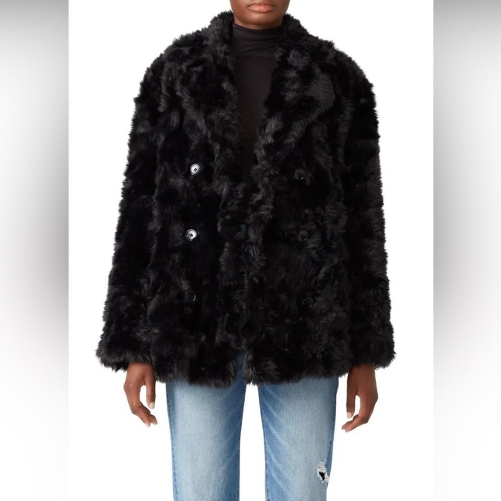 The Kooples Luxe Black Patterned Faux Fur teddy double breasted Coat SM / MED 1 - Picture 2 of 8